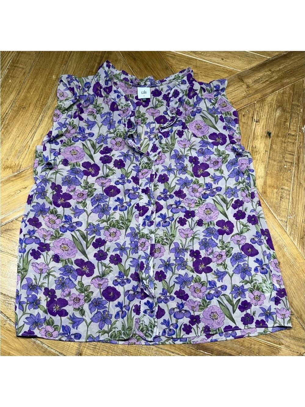 CAbi Purple Floral Sleeveless Trifle Top - Picture 2 of 9